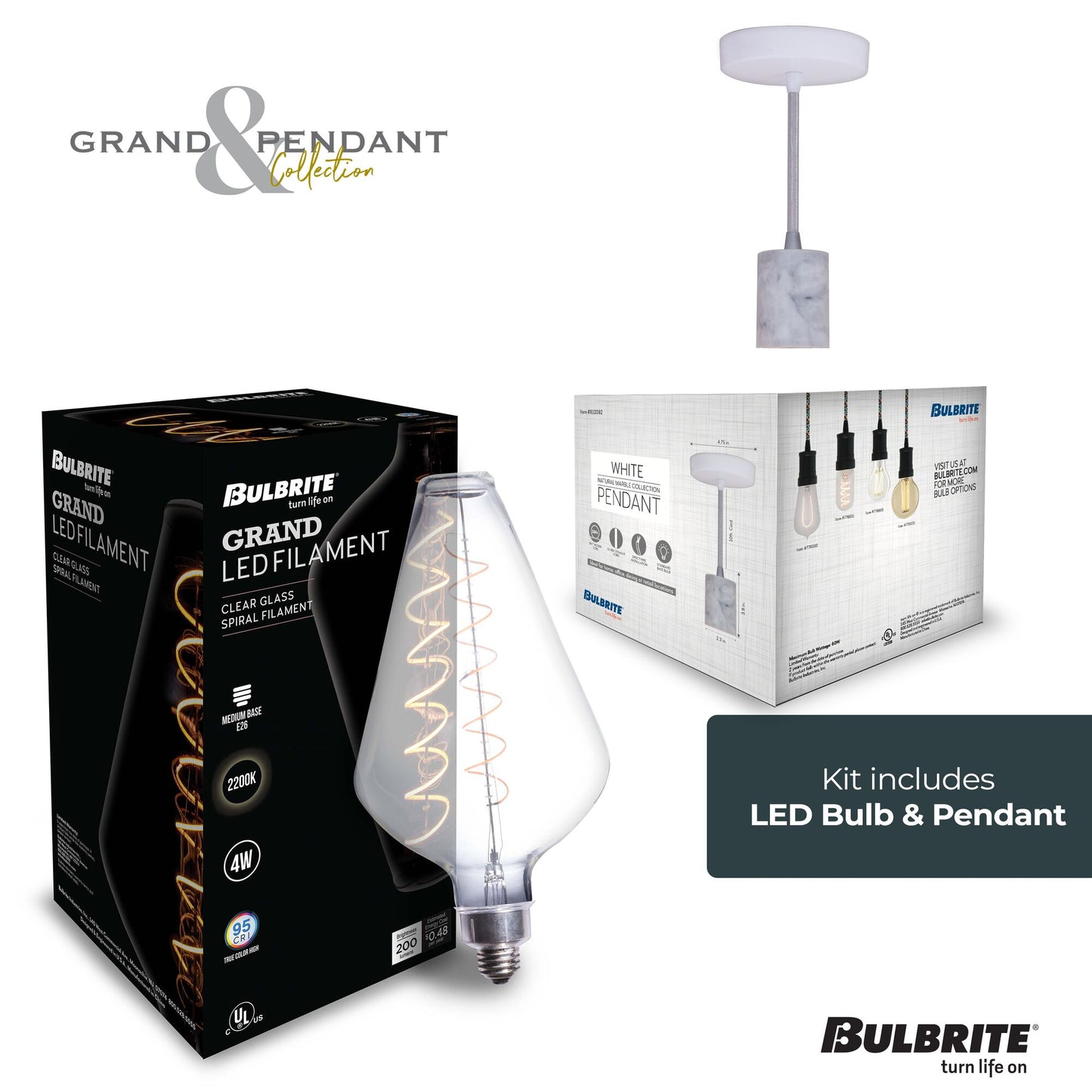 776305 - 4 Watt LED DIAMOND SHAPED GRAND 2200K FILAMENT W/ WHITE MARBLE PENDANT WITH WHITE STRING