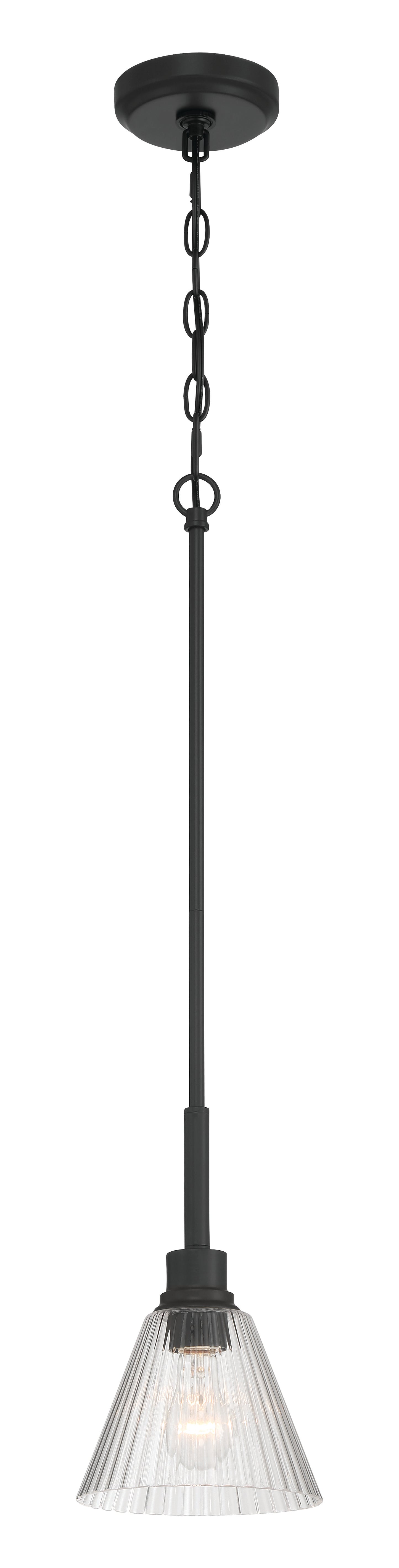 61191-FB - Pleated 1 Light 7.13" Wide Mini Pendant - Flat Black