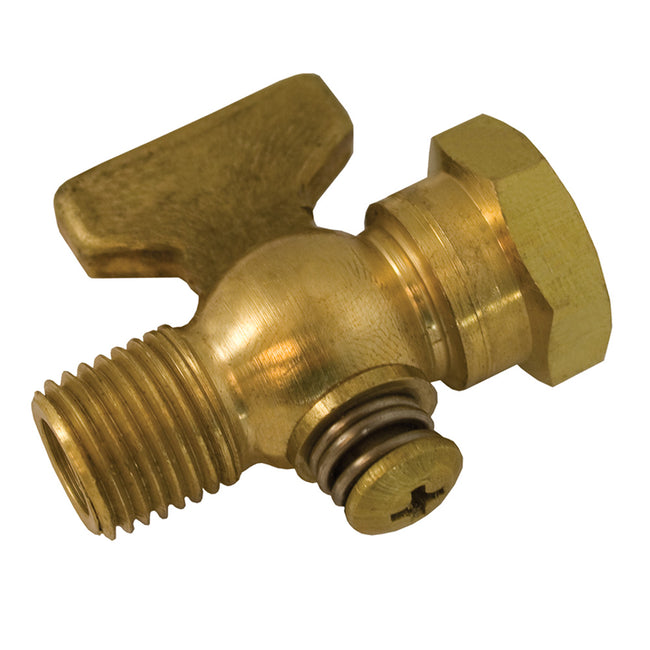 A11003 - 1/4" x 1/4" Satin Brass Air Cock Female x Male, Lever Handle, Hex Shoulder