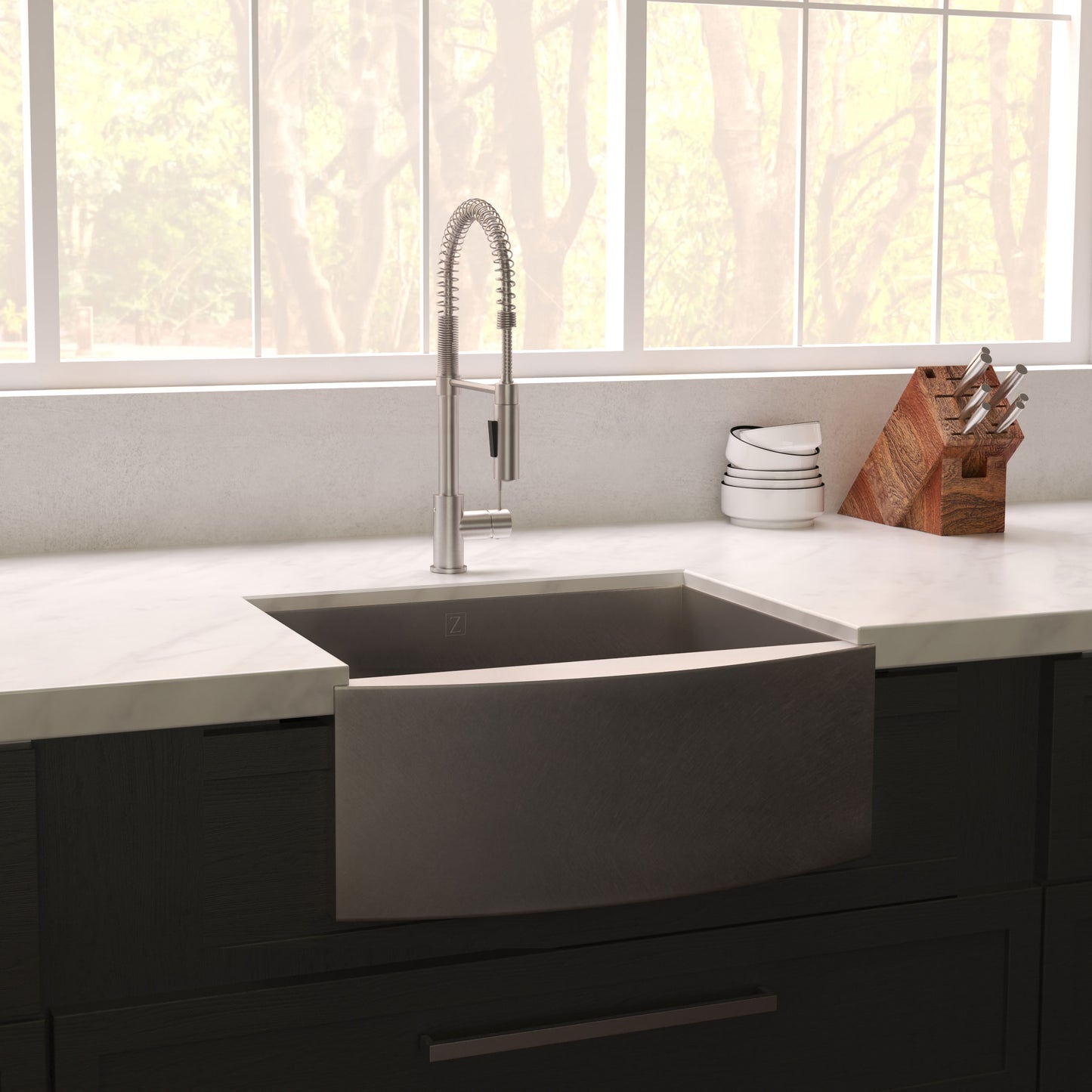 SAS-33S - 33" Vail Farmhouse Apron Mount Single Bowl Satin Stainless Steel Kitchen Sink with Bottom Grid
