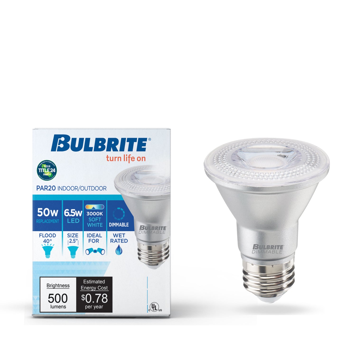 772266 - Dimmable PAR20 LED Light Bulb - 6.5 Watt - 3000K - 6 Pack