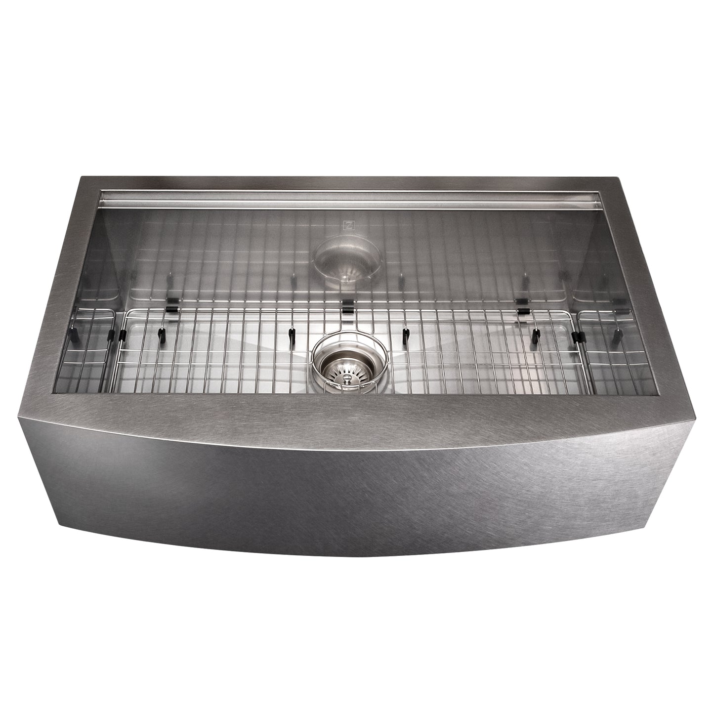 SLSAP-33S - 33" Moritz Farmhouse Apron Mount Single Bowl Satin Stainless Steel Kitchen Sink with Bottom Grid and Accessories