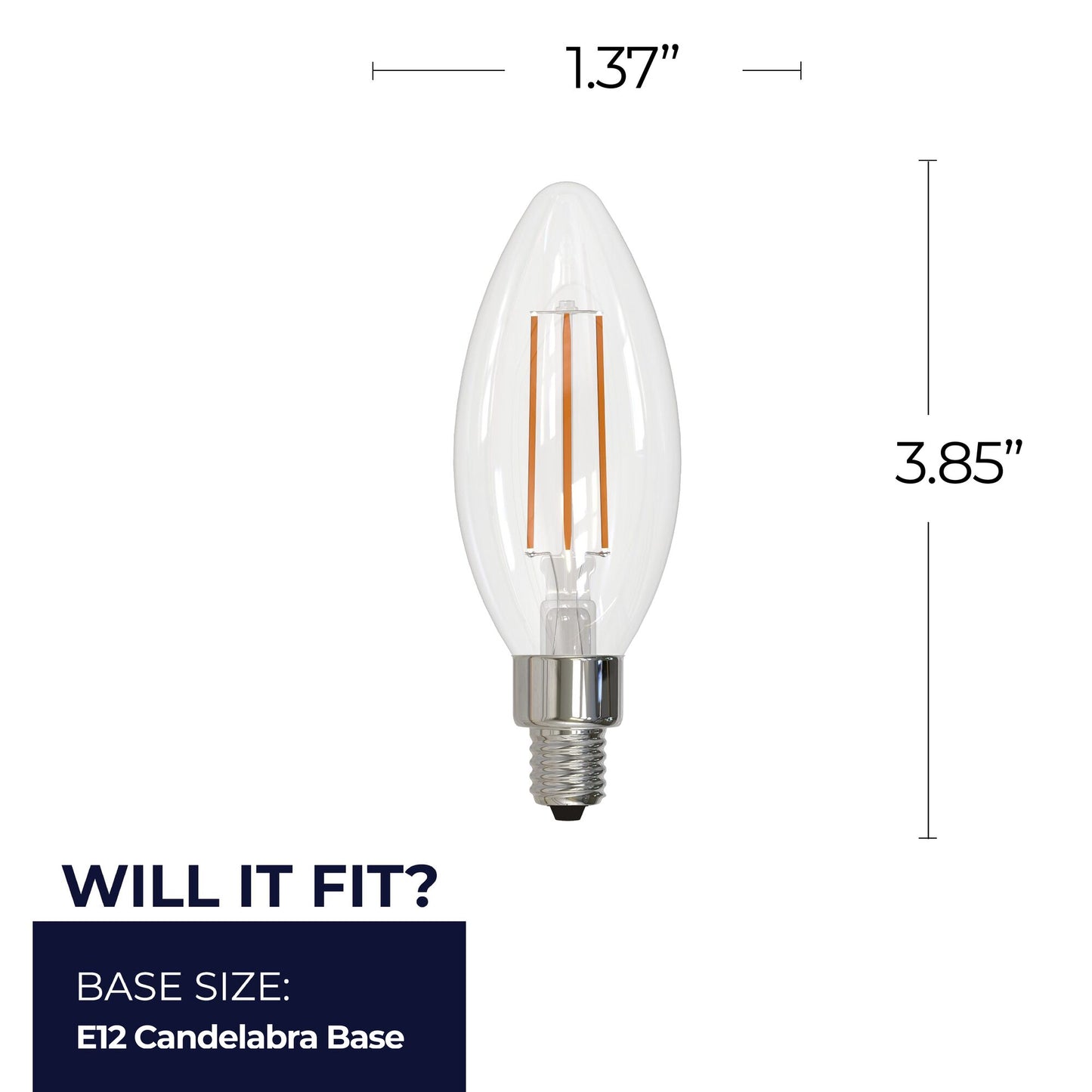776962 - Filaments Dimmable B11 Clear Glass Candelabra Base - 4 Watt - 5000K - 4 Pack