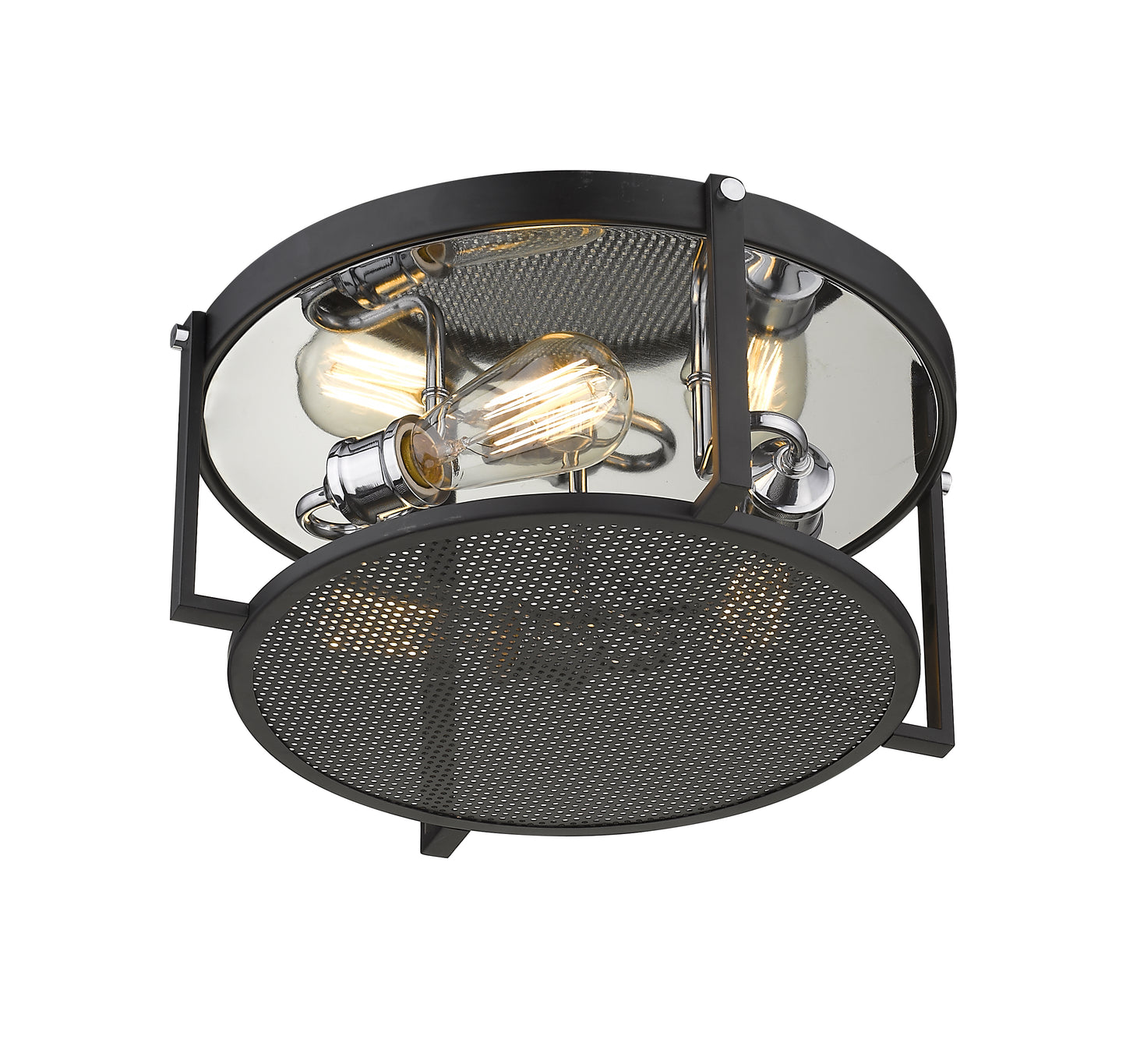723F15-MB+CH - Halcyon 3 Light Flush 16" Mount - Matte Black / Chrome