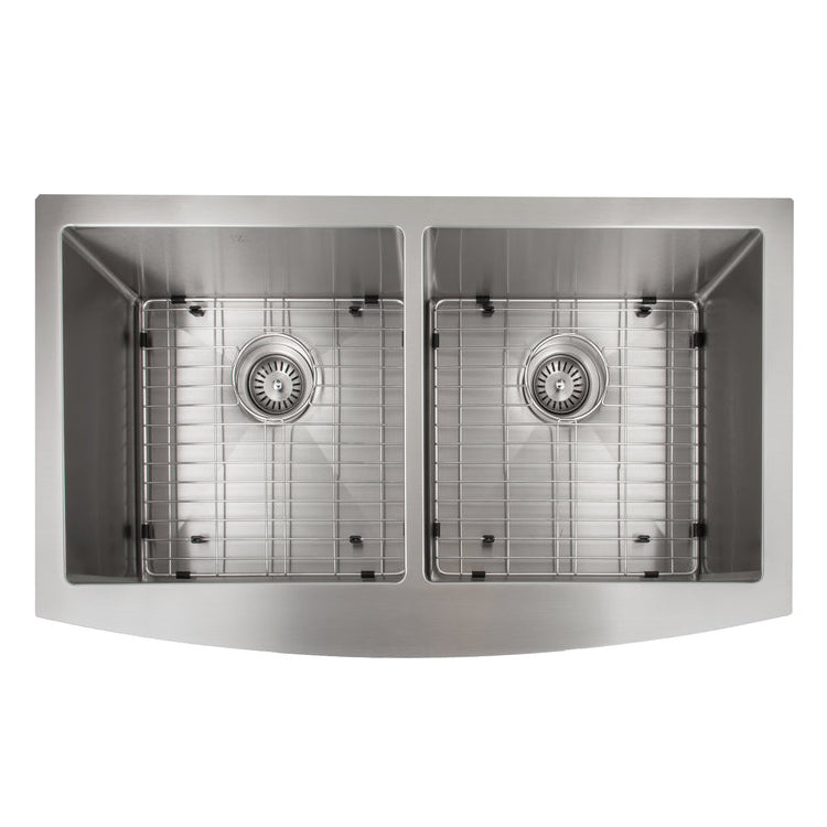 SA50D-36 - 36" Niseko Farmhouse Apron Mount Double Bowl Stainless Steel Kitchen Sink with Bottom Grid