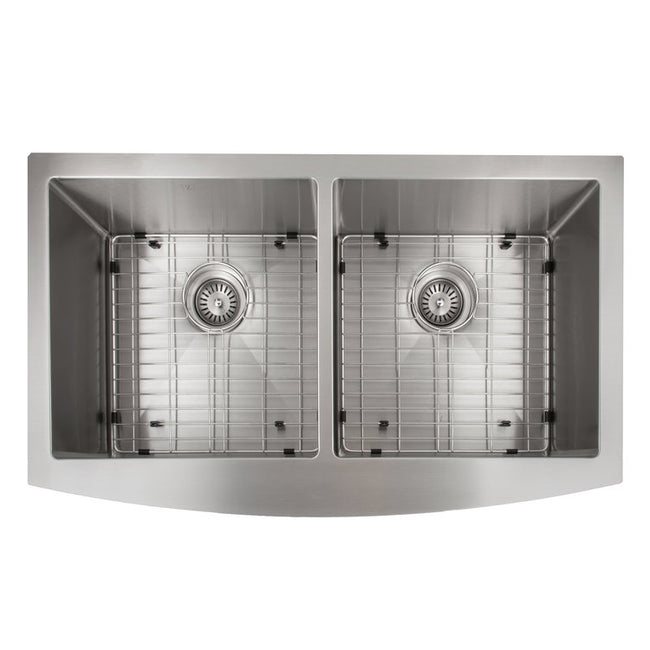 SA50D-36 - 36" Niseko Farmhouse Apron Mount Double Bowl Stainless Steel Kitchen Sink with Bottom Grid