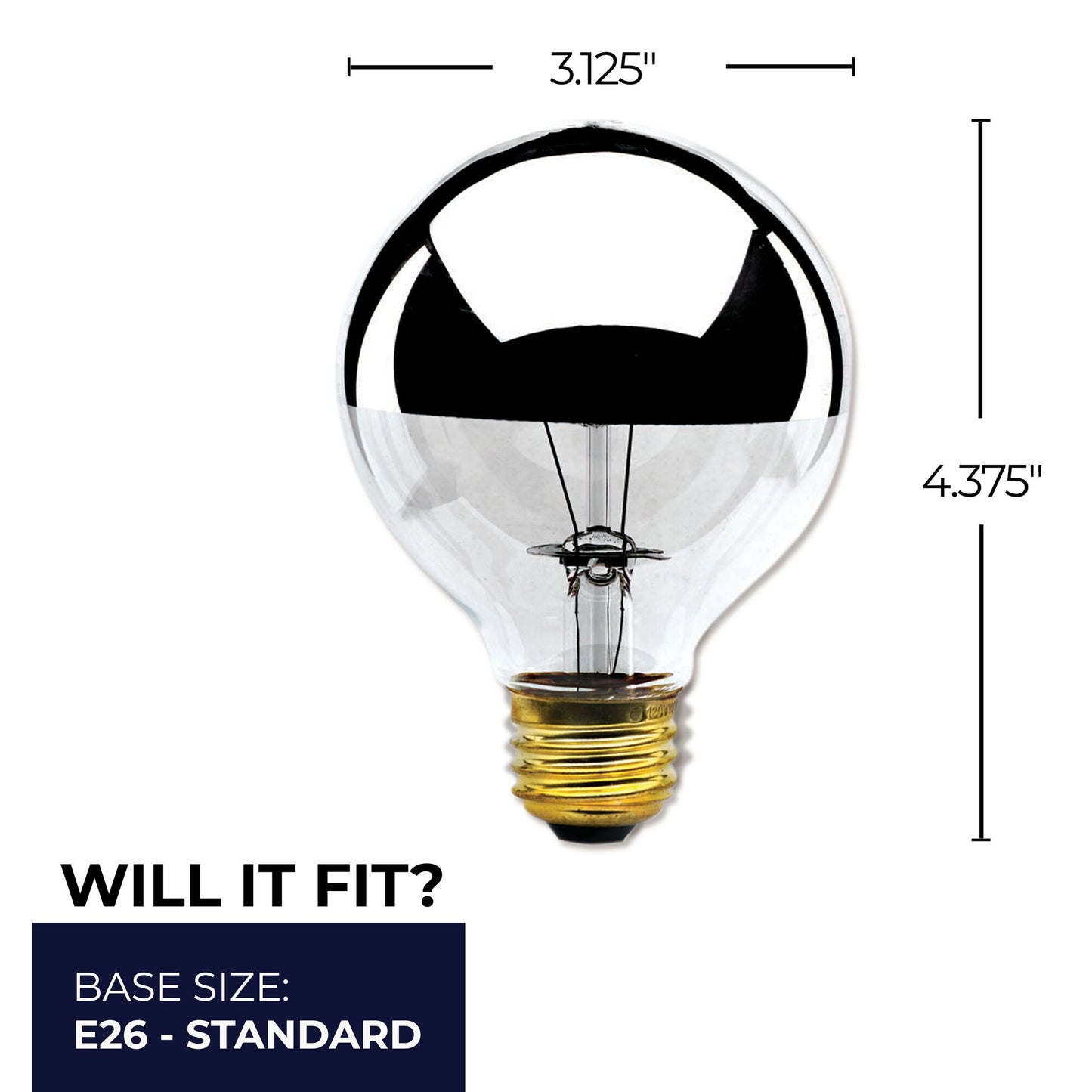 712334 - Dimmable Half Chrome G25 Incandescent Light Bulb - 40 Watt - 2700K - 6 Pack