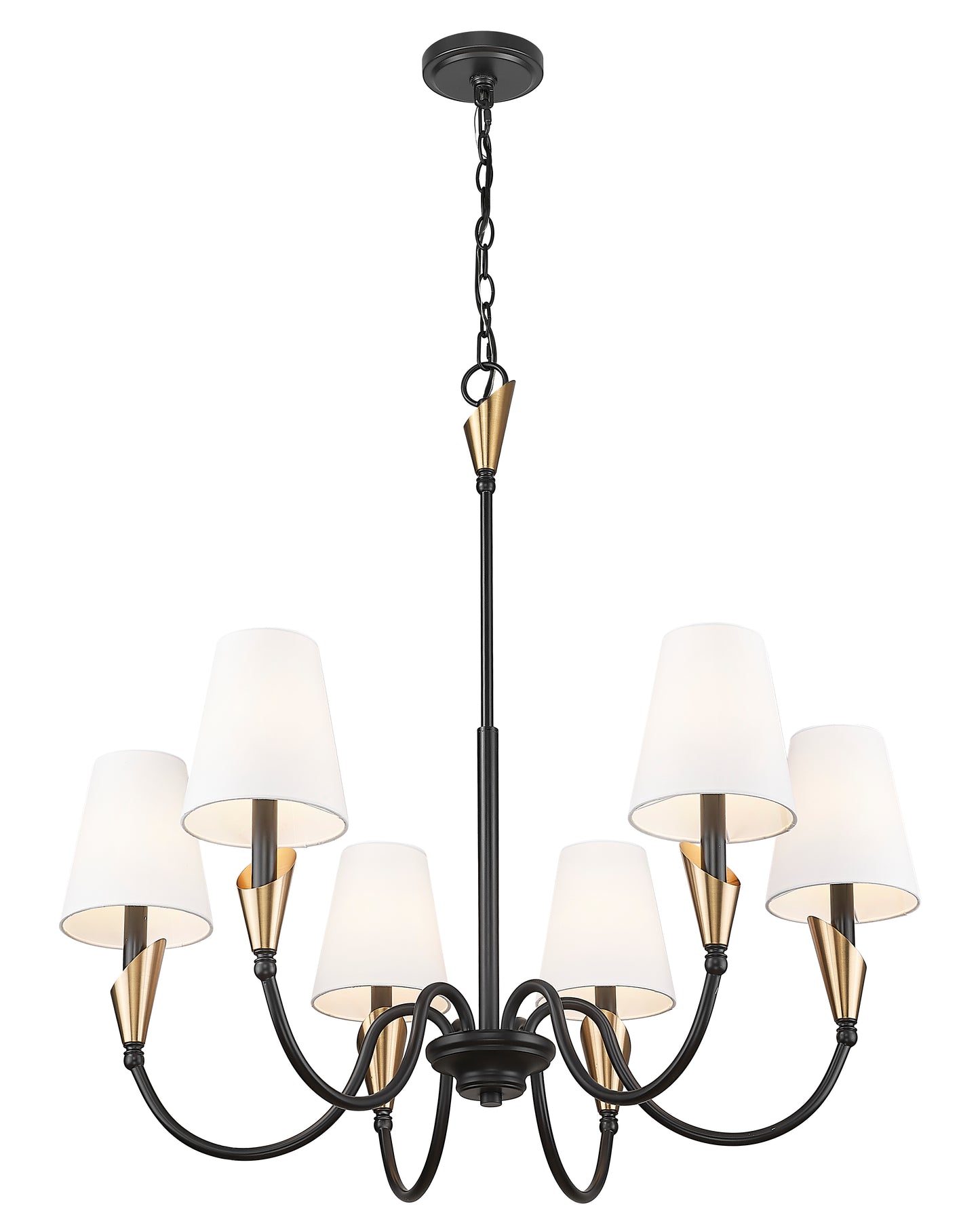 4014-32MB-MGLD - Claudelle 6 Light 32" Chandelier - Matte Black / Modern Gold