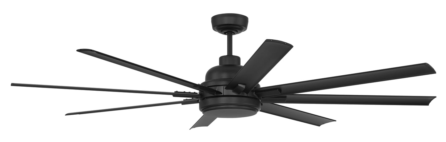 RSH65FB8-NWF - Rush 65" Ceiling Fan, Wet Rated no Wifi 65" 8 Blade Indoor Outdoor Ceiling Fan with Light Kit - Flat Black