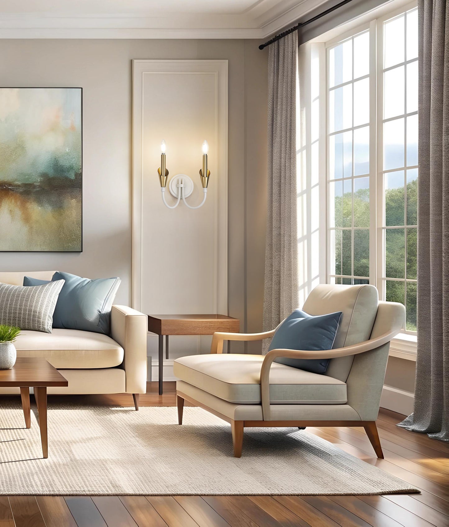 4014-2S-TW-MGLD - Claudelle 2 Light Wall 14" Sconce - Tundra White / Modern Gold