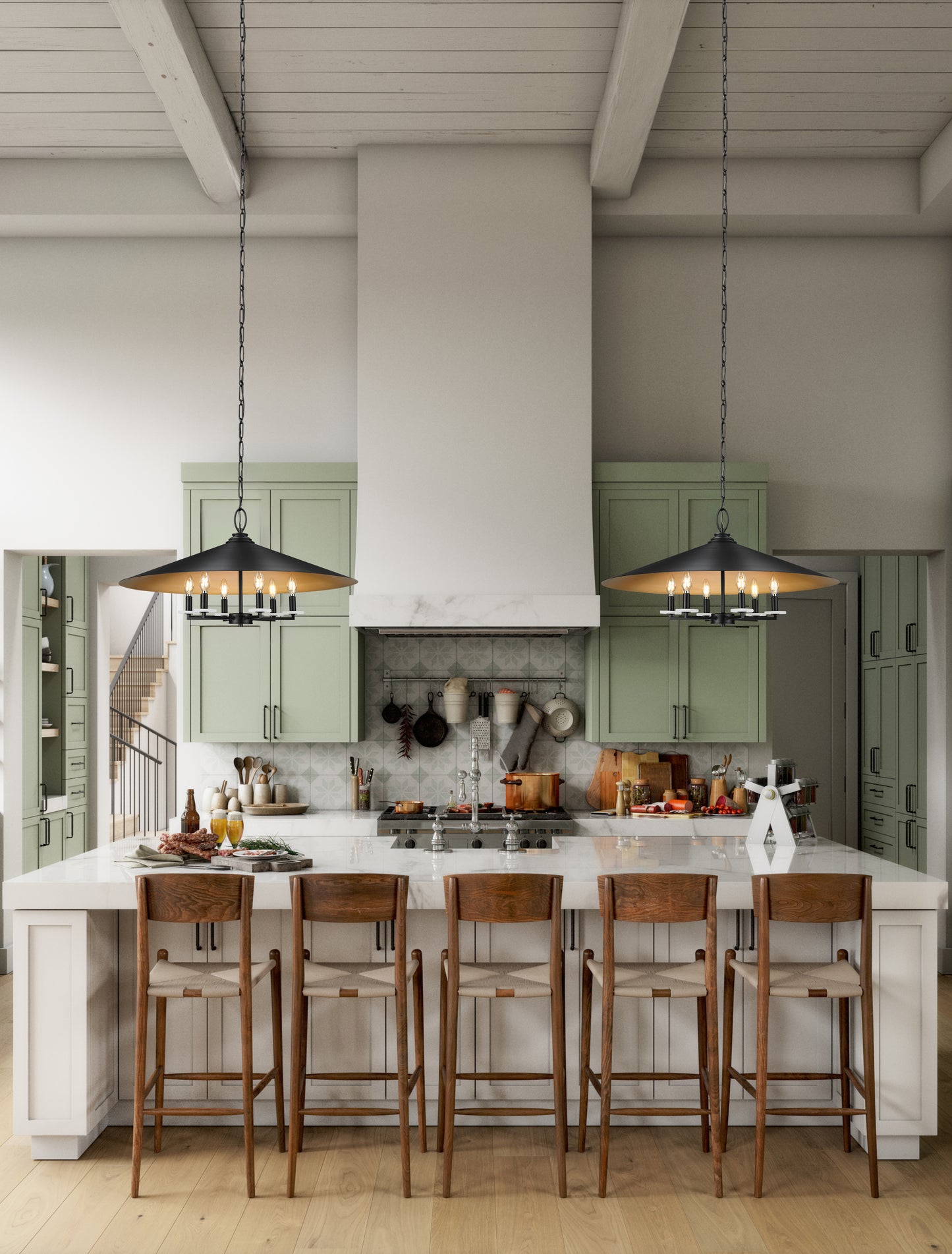 1953-32MB - Rialto 6 Light 32" Pendant - Matte Black
