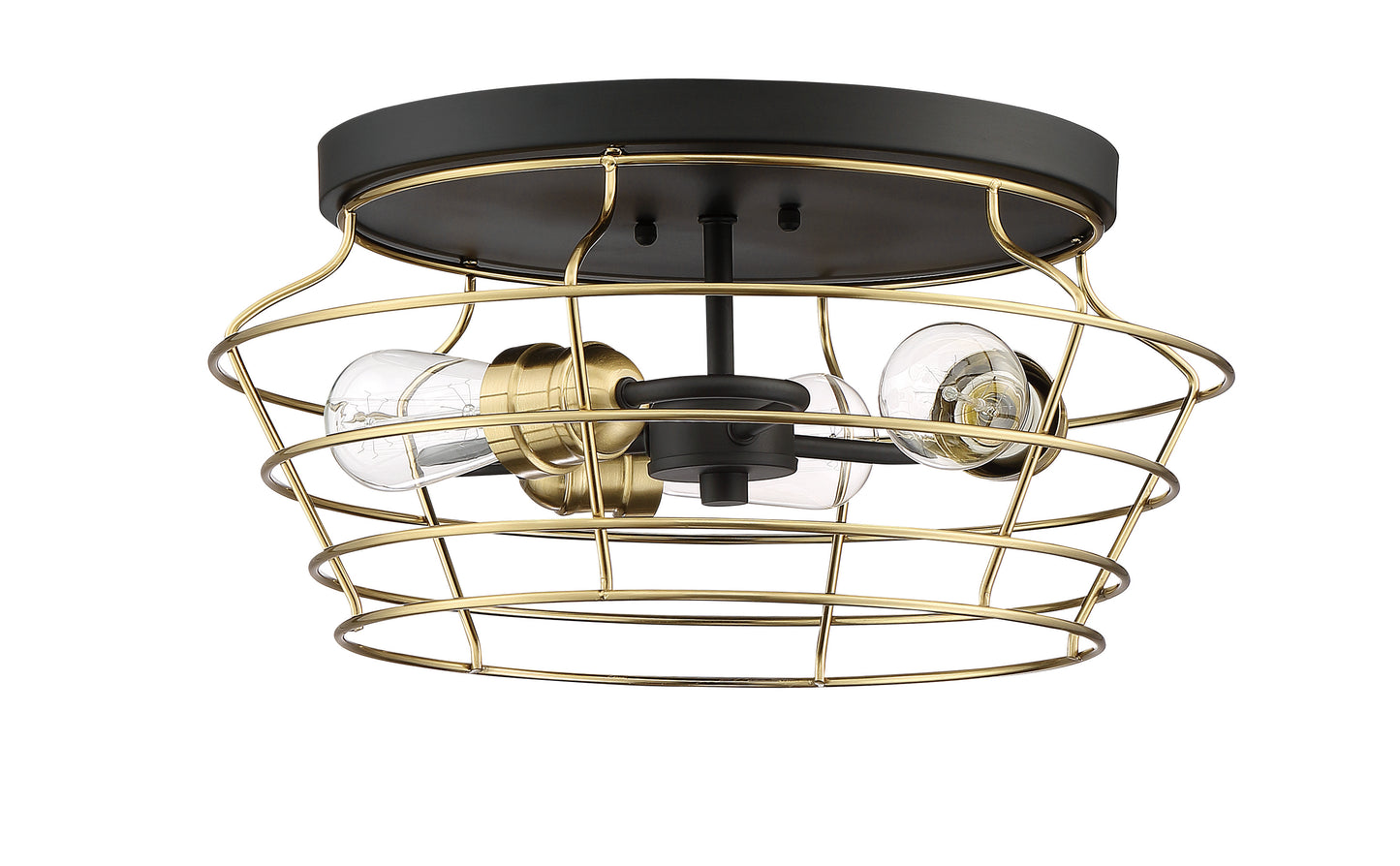 50683-FBSB - Thatcher 3 Light 16" Wide Flush Mount - Flat Black / Satin Brass