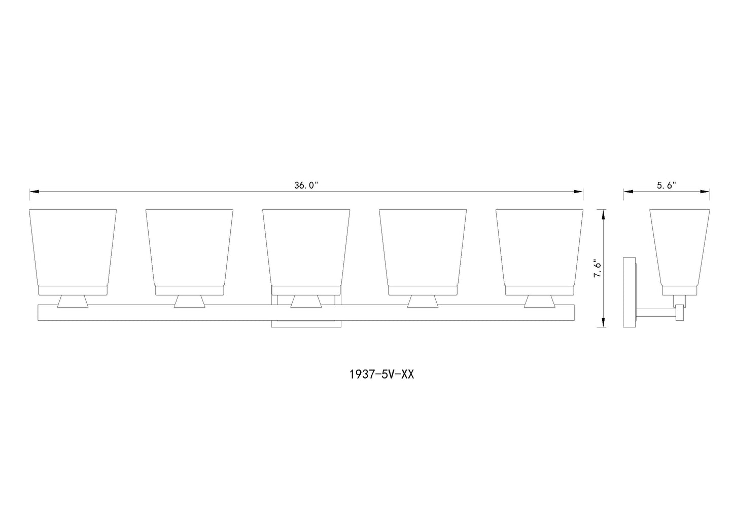 1937-5V-MB - Astor 5 Light 36" Vanity - Matte Black