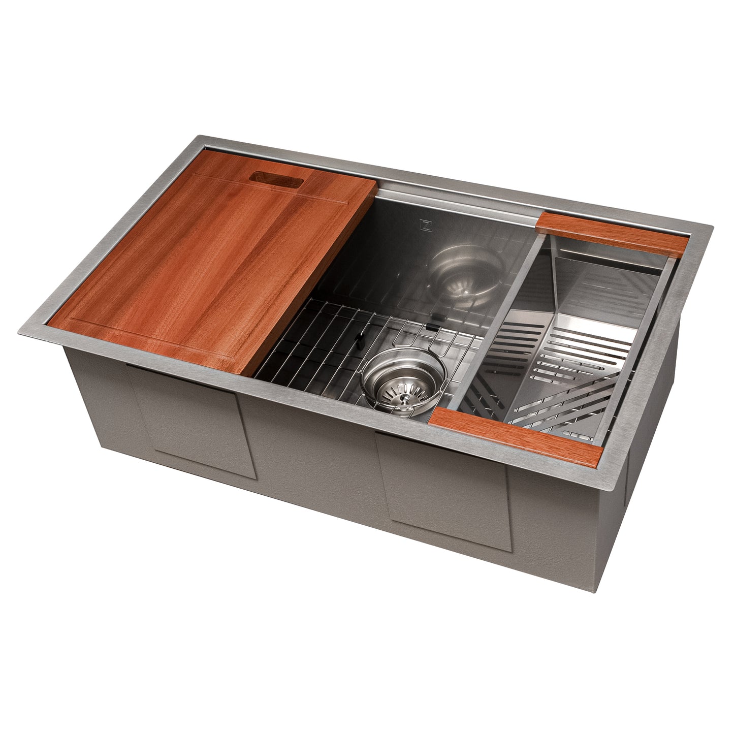 SLS-30S - 30" Garmisch Undermount Single Bowl Satin Stainless Steel Kitchen Sink with Bottom Grid and Accessories