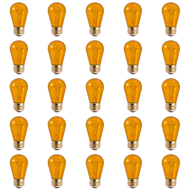 701211 - Dimmable Transparent Amber S14 Incandescent Light Bulb - 11 Watt - 25 Pack