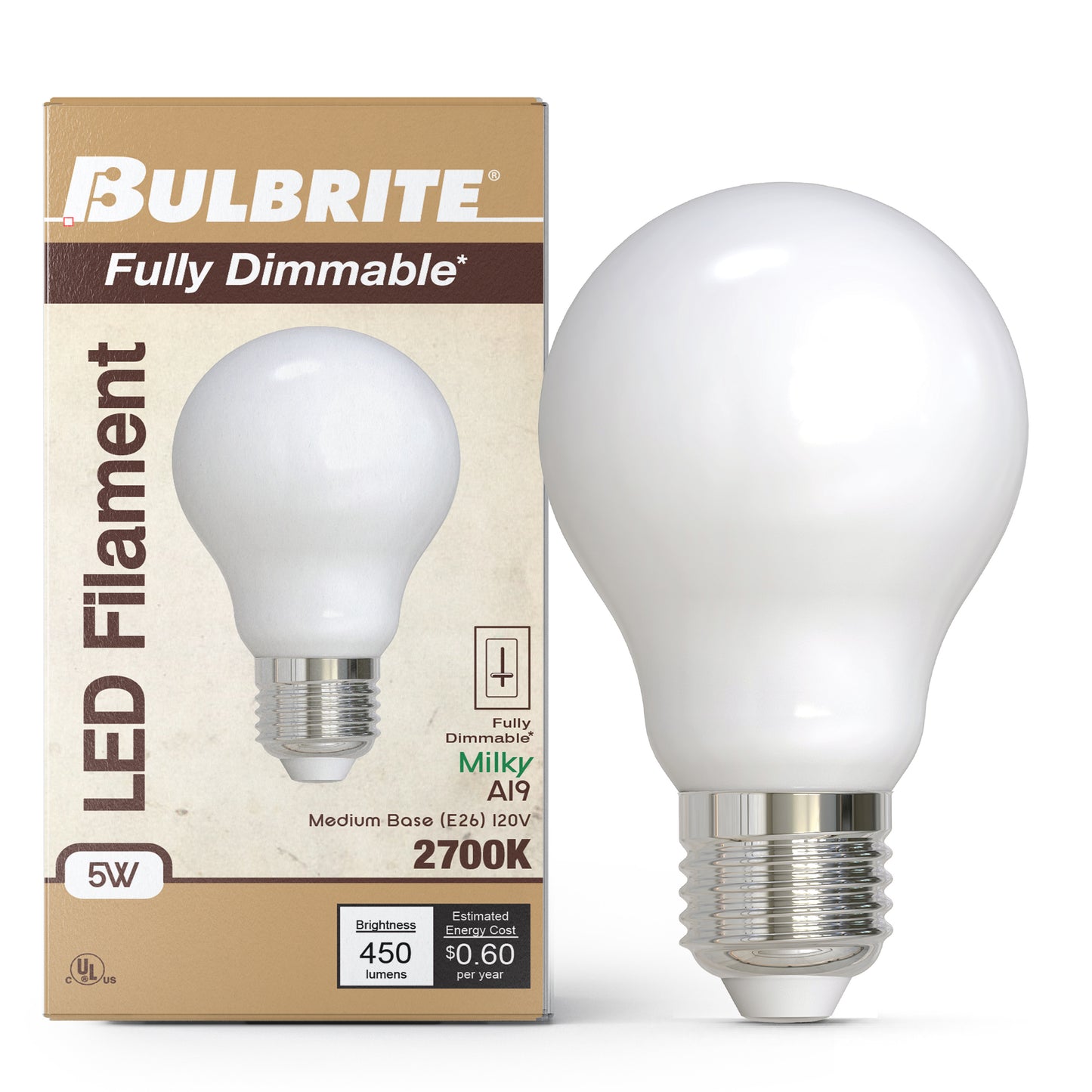 776954 - Dimmable Milky A19 LED Light Bulb - 5 Watt - 2700K - 4 Pack