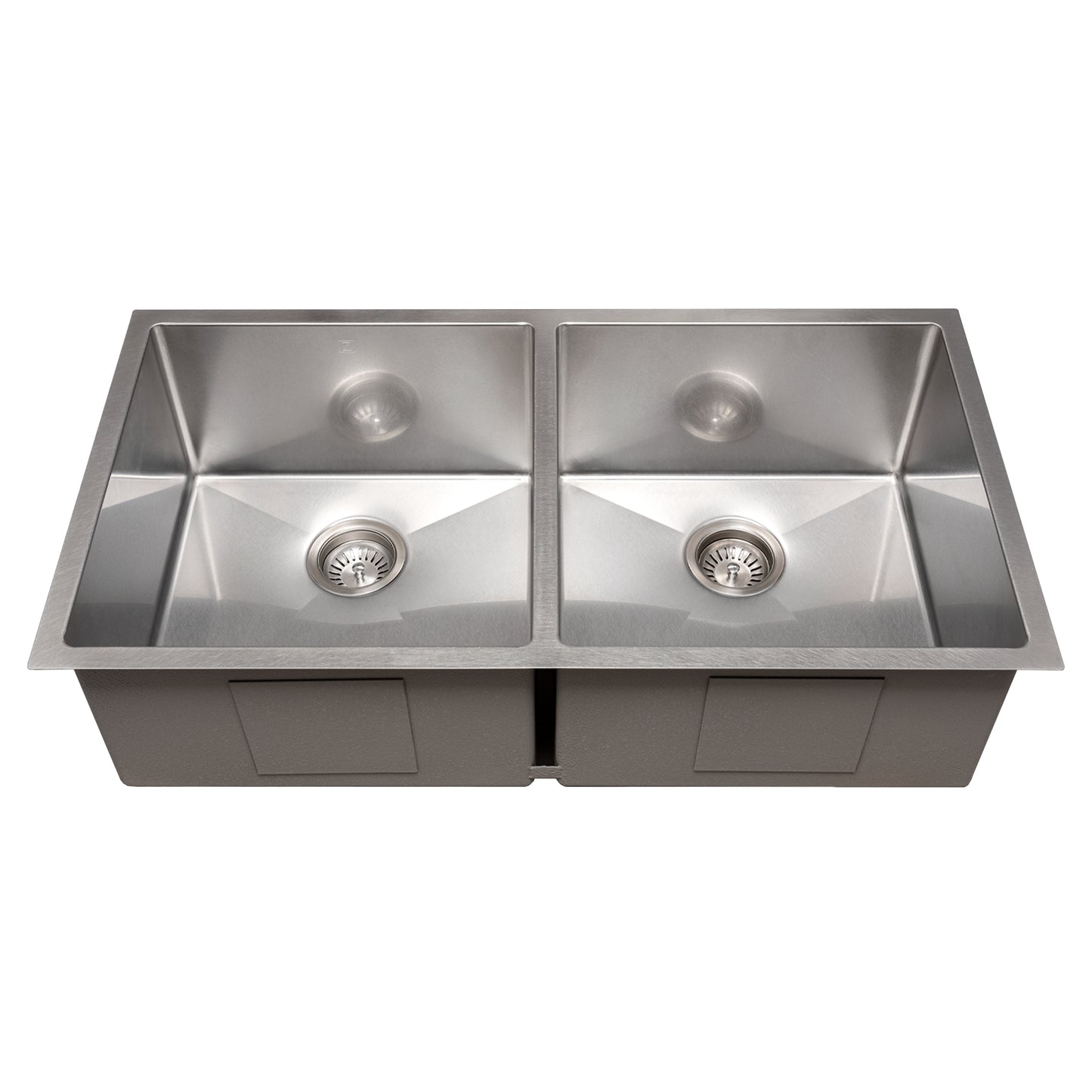 SR50D-36S - 36" Anton Undermount Double Bowl Satin Stainless Steel Kitchen Sink with Bottom Grid