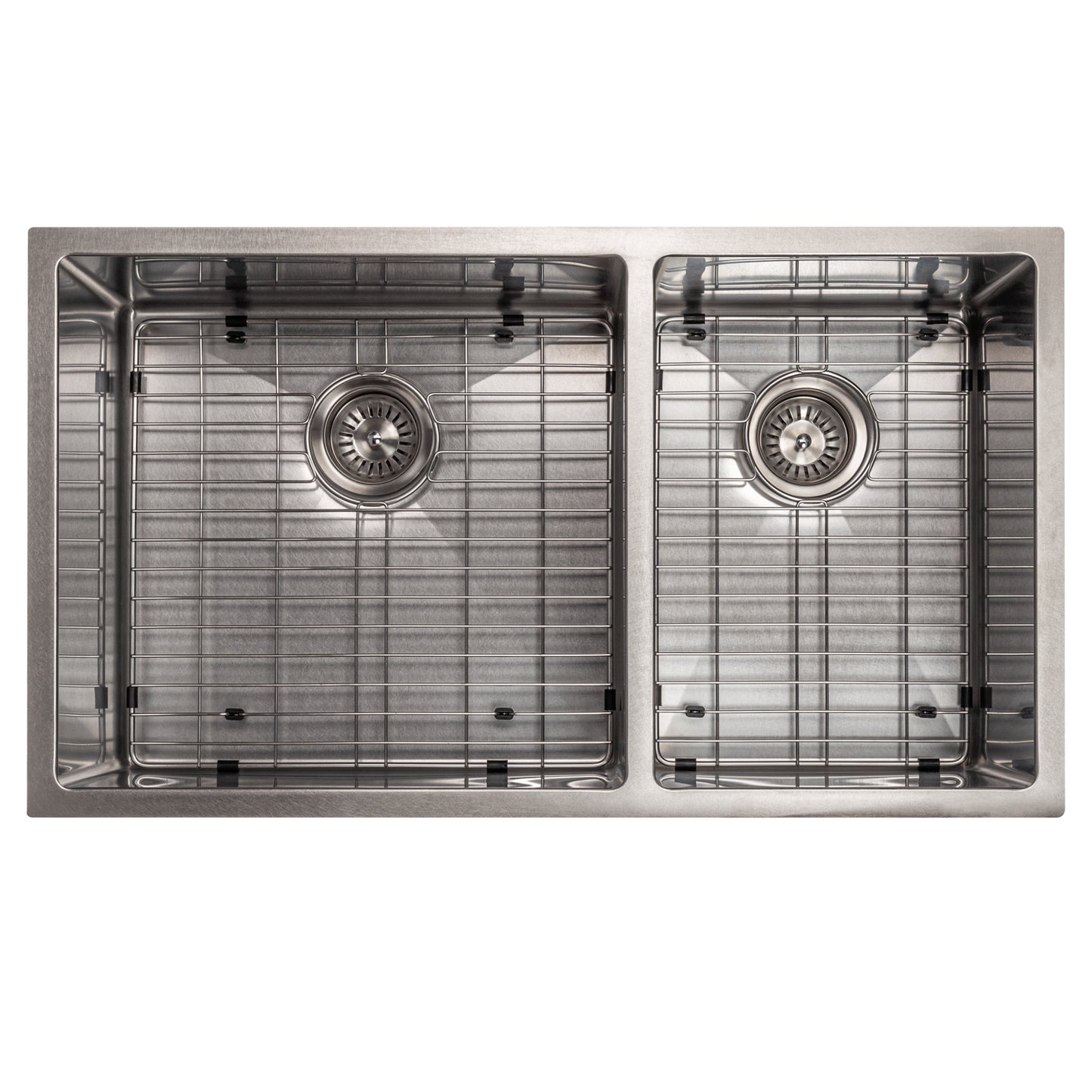 SR60D-36S - 36" Chamonix Undermount Double Bowl Satin Stainless Steel Kitchen Sink with Bottom Grid