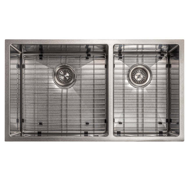 SR60D-36S - 36" Chamonix Undermount Double Bowl Satin Stainless Steel Kitchen Sink with Bottom Grid