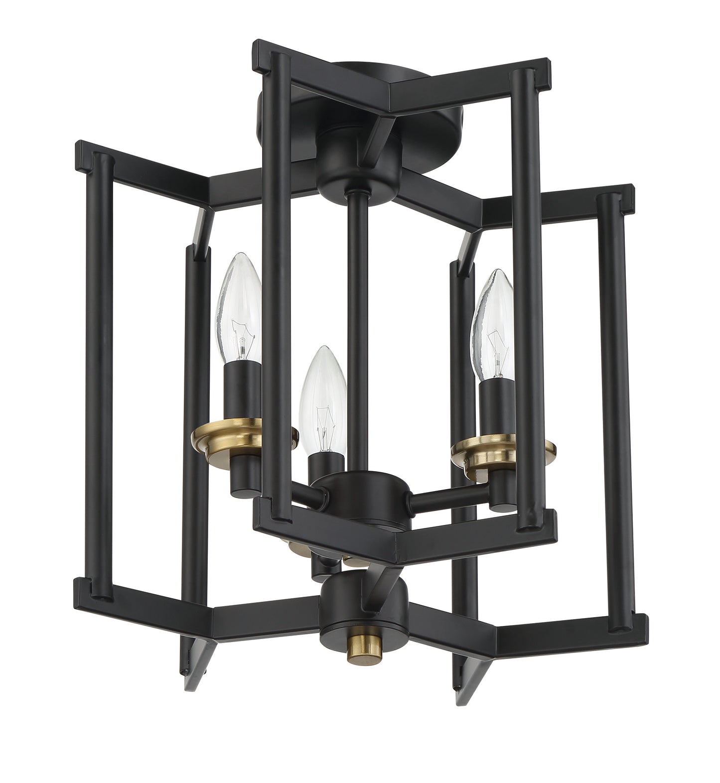 56953-FBSB - Avante Grand 3 Light 14.25" High Semi Flush Mount - Flat Black / Satin Brass