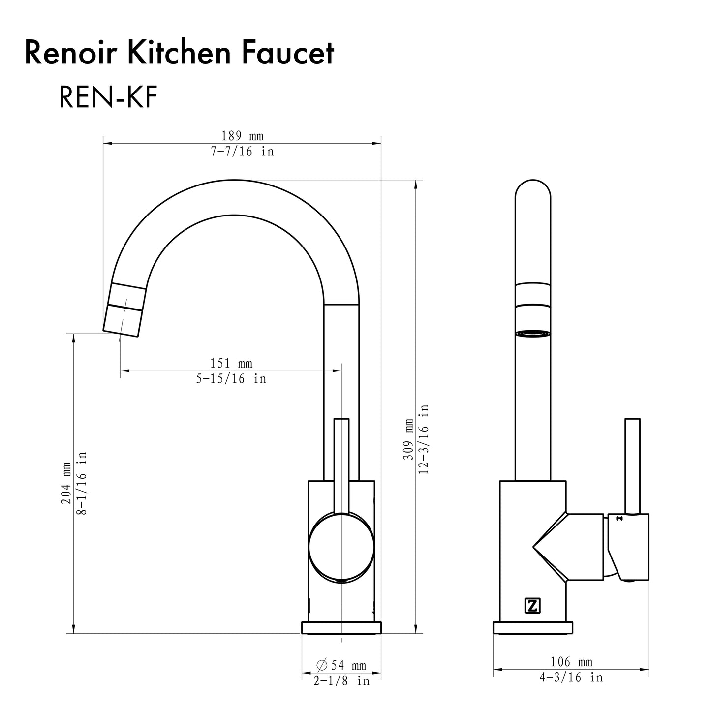 REN-KF-MB - Renoir Kitchen Faucet in Matte Black