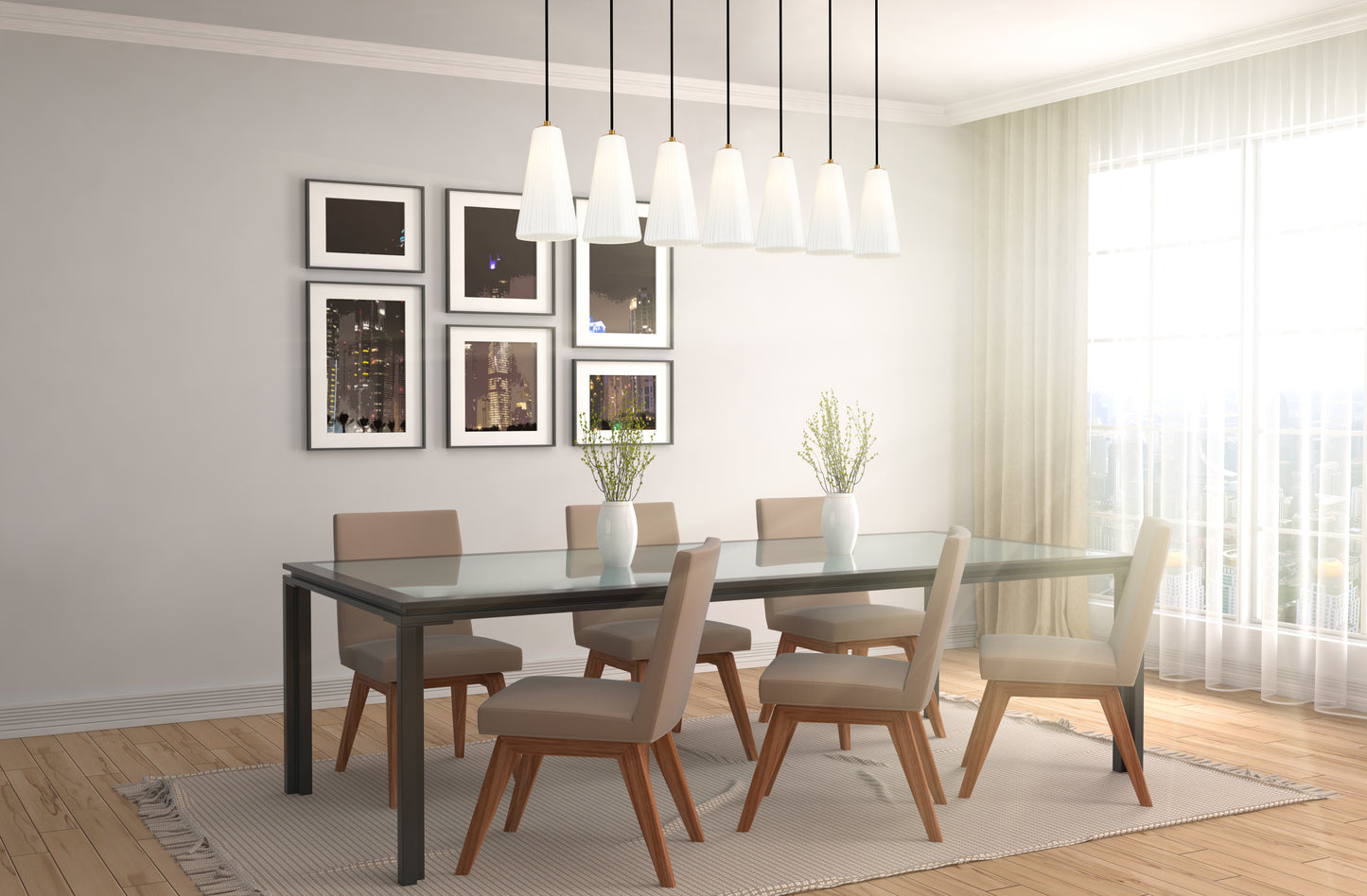 3043P7-7L-BN - Farrell 7 Light Linear 54" Chandelier - Brushed Nickel