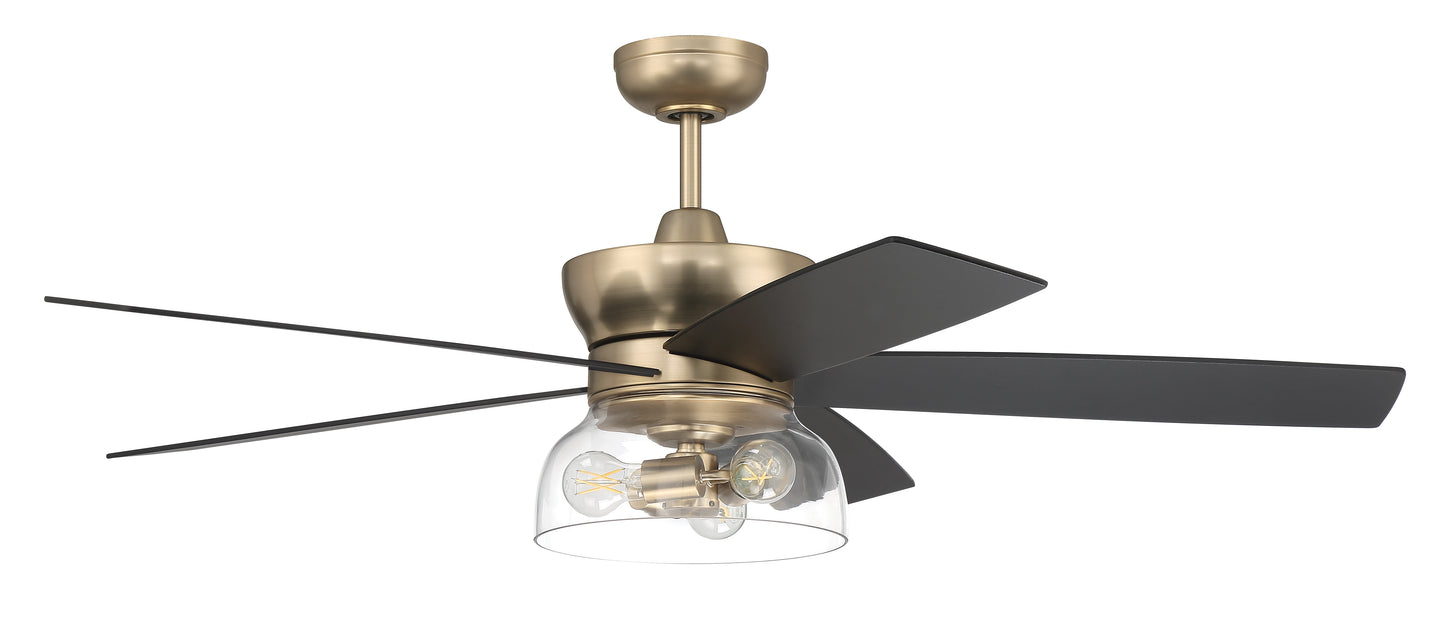 GBN52SB5 - Gibson 52" 5 Blade Ceiling Fan with Light Kit - Satin Brass