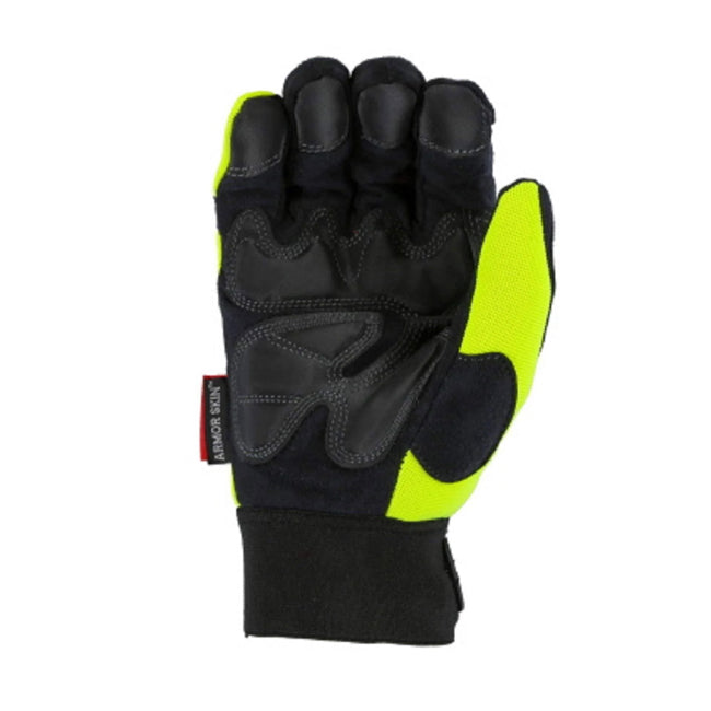 2145HYH - Winter Lined Armor Skin Mechanics Glove with Knit Back - High Visibility Yellow