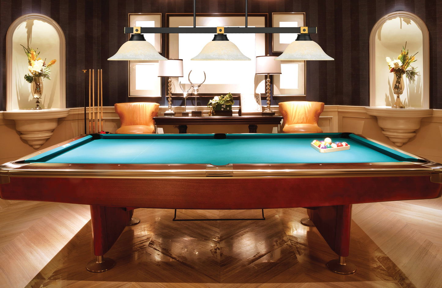 1955-3MB-RB-WM16 - Bronte 3 Light 55" Billiard - Matte Black / Rubbed Brass