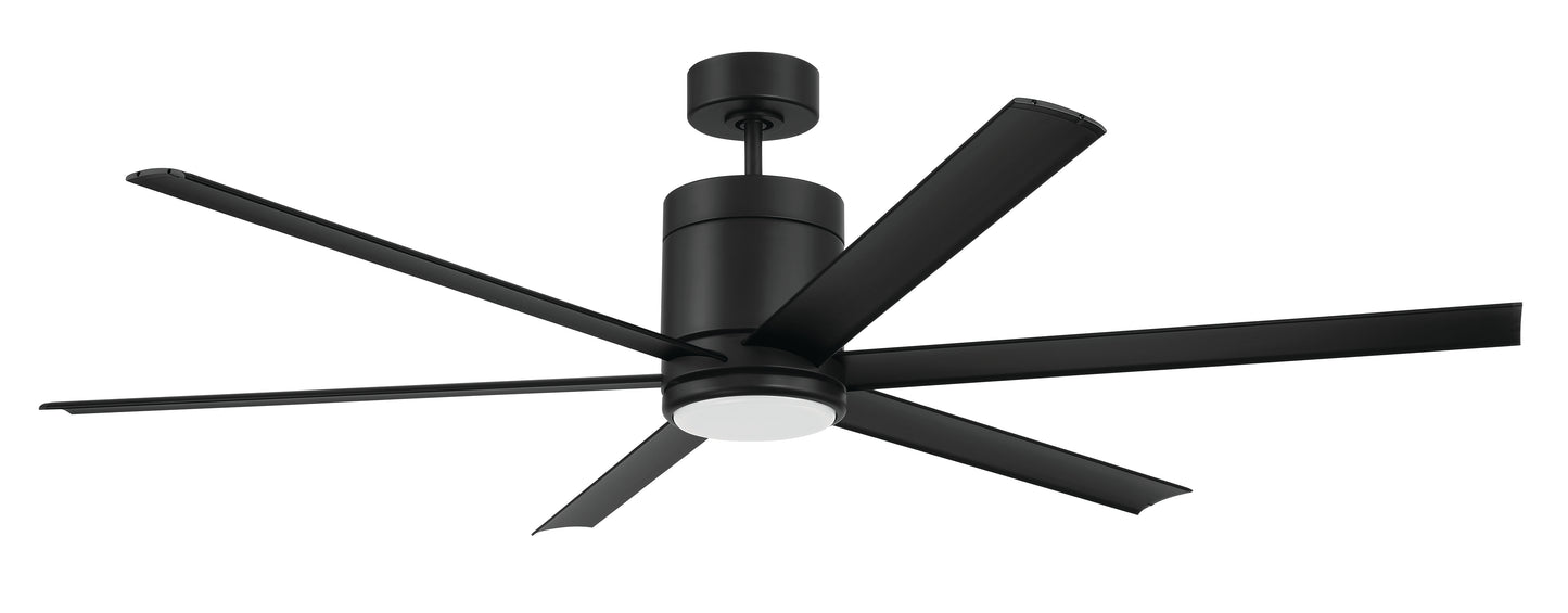 TTE65FB6 - Tate 65" 6 Blade Indoor Outdoor Ceiling Fan with Light Kit - Flat Black