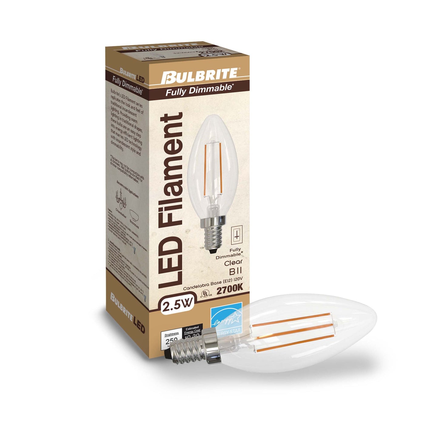 776938 - Dimmable Clear B11 LED Candelabra Light Bulb - 2.5 Watt - 2700K - 6 Pack