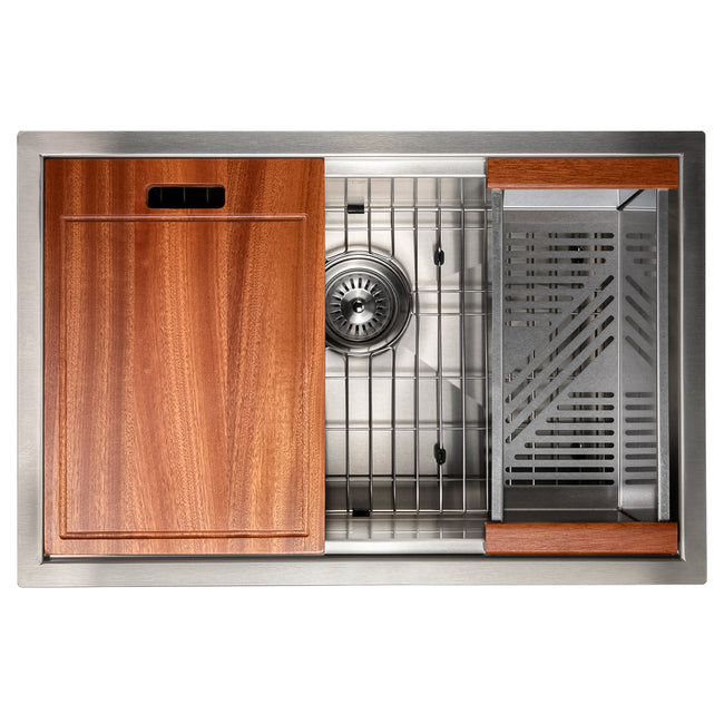 SLS-27 - 27" Garmisch Undermount Single Bowl Stainless Steel Kitchen Sink with Bottom Grid and Accessories