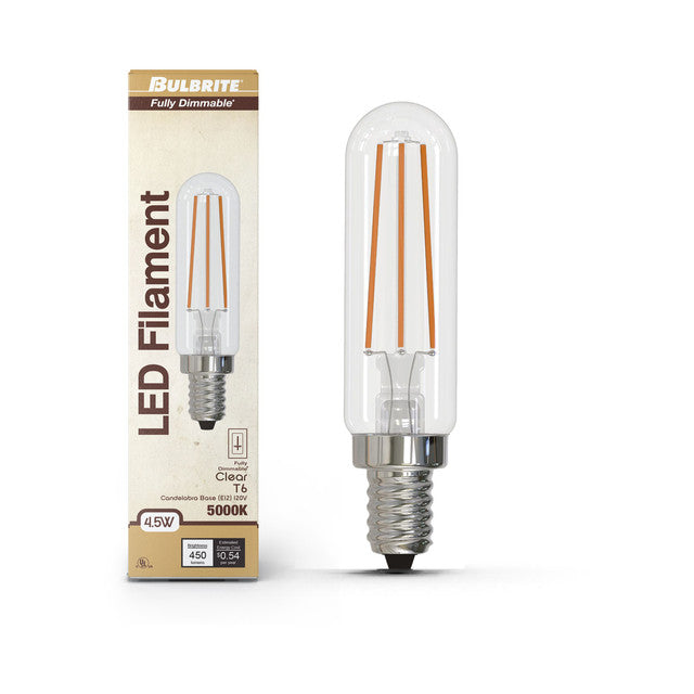 776995 - Filaments Dimmable T6 Clear Glass Candelabra Base - 4.5 Watt - 5000K - 4 Pack