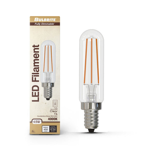 776993 - Filaments Dimmable T6 Clear Glass Candelabra Base - 4.5 Watt - 4000K - 4 Pack