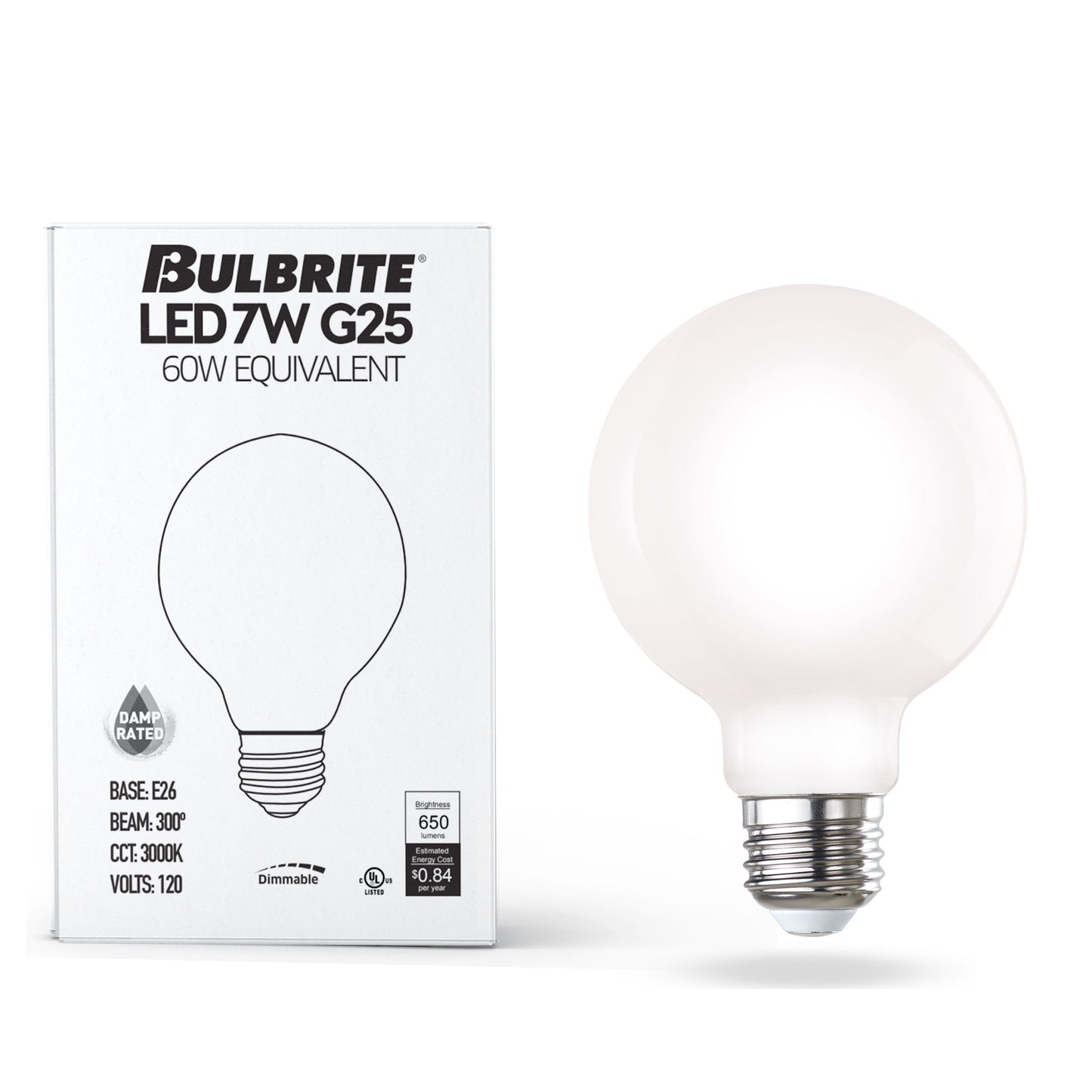 776220 - Dimmable Milky G25 LED Light Bulb - 7.6 Watt - 3000K - 8 Pack