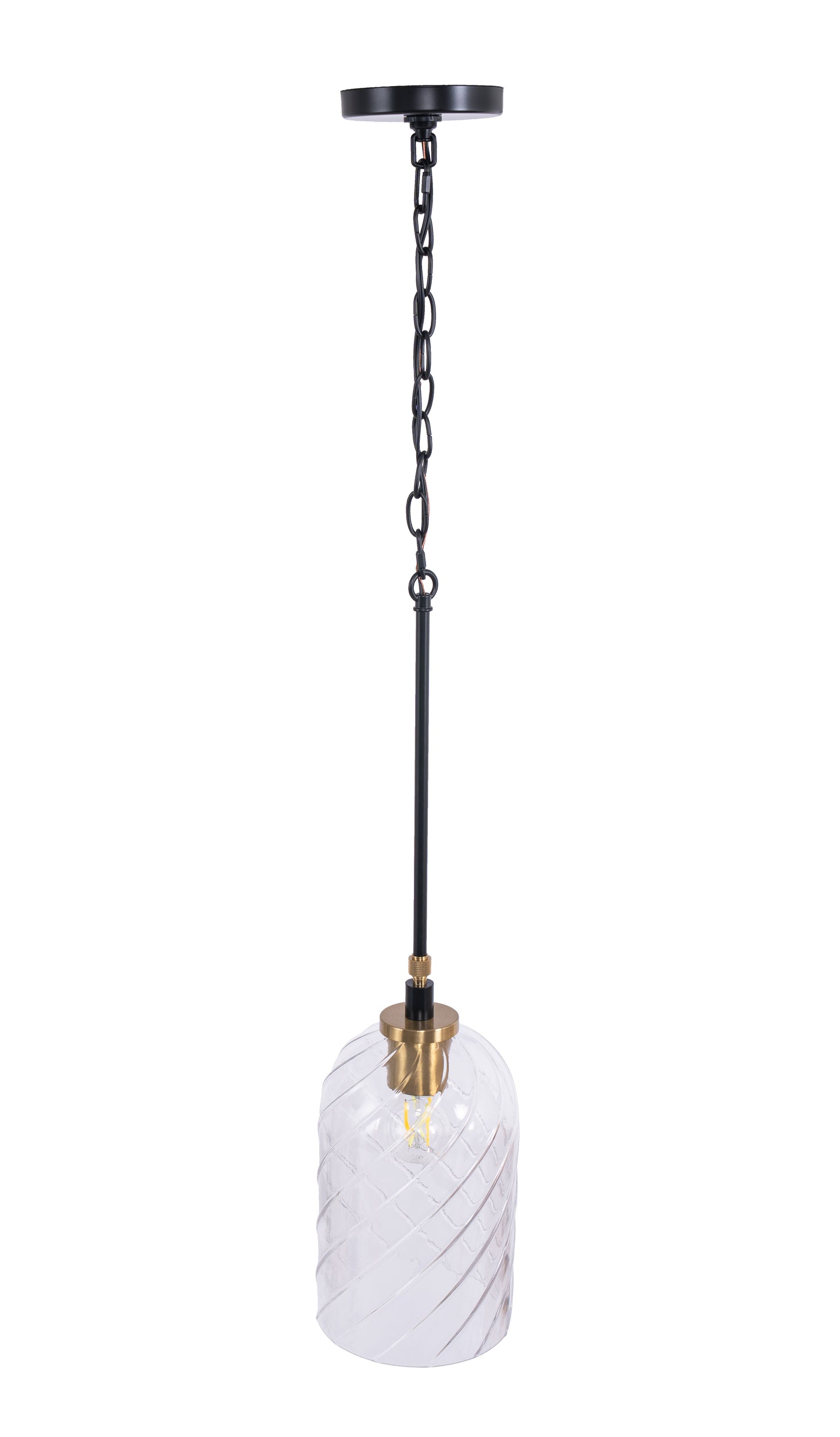 60391-FBSB-C - Council 1 Light 7" Wide Pendant - Flat Black / Satin Brass