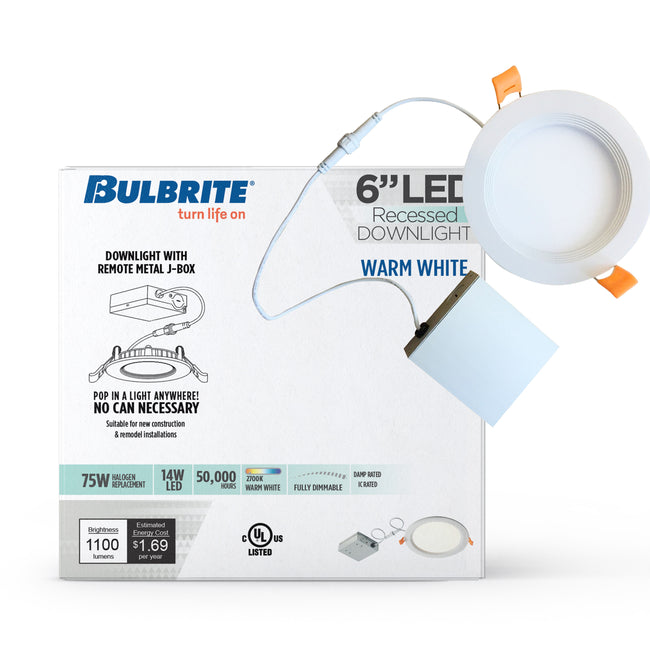 773220 - LED 6" Round Recessed Downlight Fixture with Metal Jbox, 75 Watt Equivalent, 2700K/Warm White, White Finish - 2 Pack