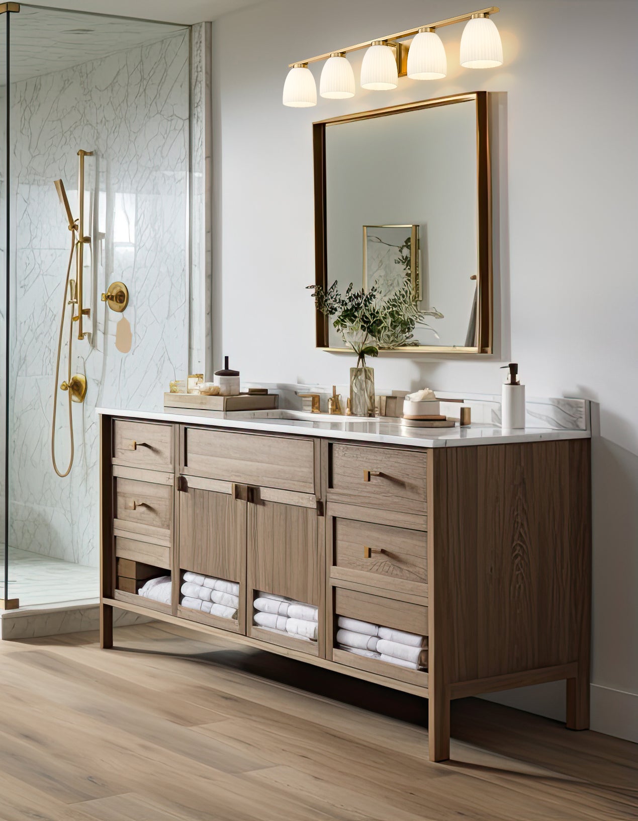 7518-5V-MGLD - Naya 5 Light 40" Vanity - Modern Gold
