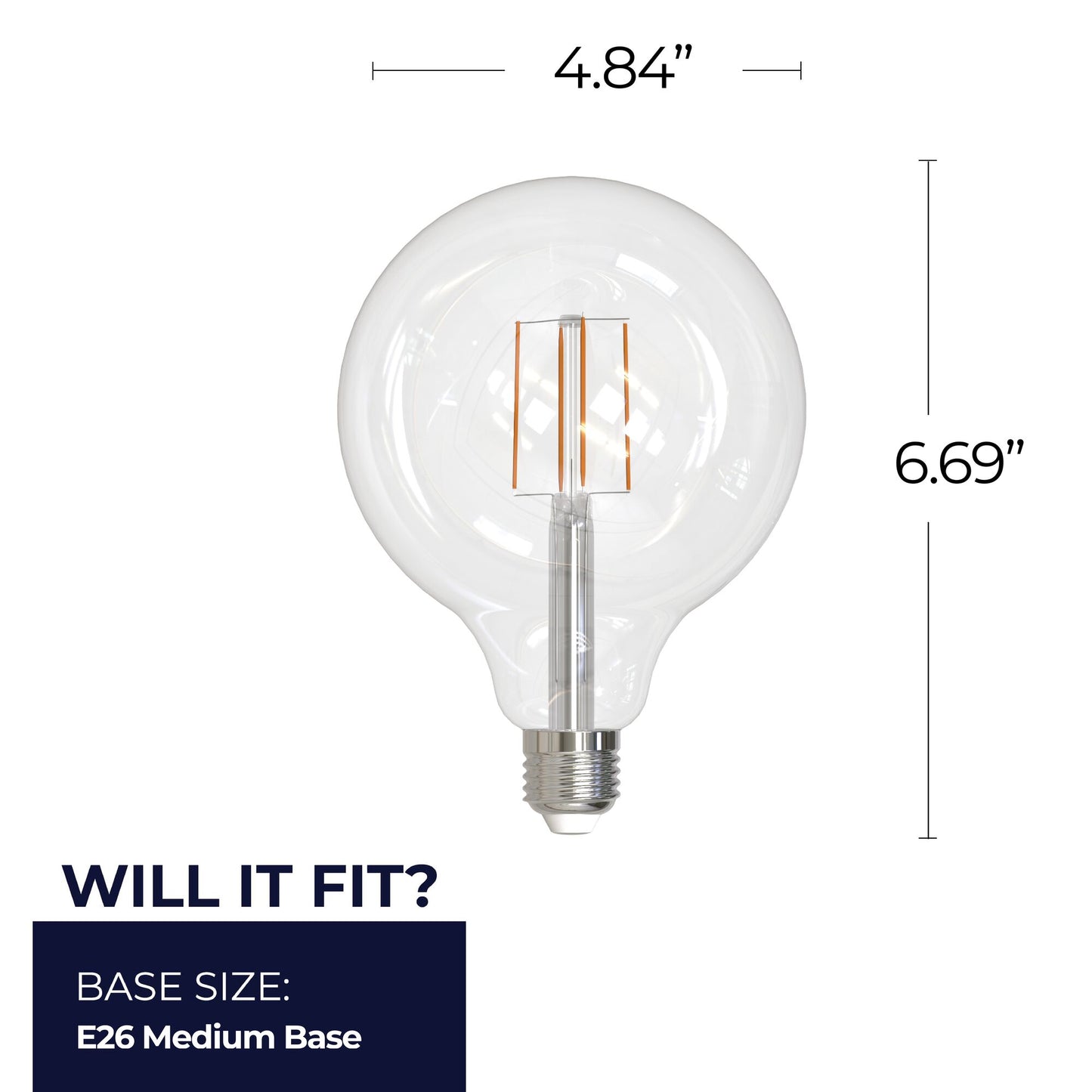 776983 - Dimmable Clear G40 LED Light Bulb - 8.5 Watt - 5000K - 2 Pack