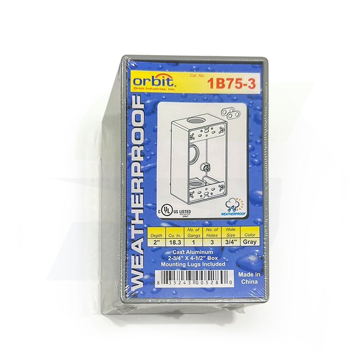 1B75-3 - Weatherproof 1-Gang Box - 2" Deep 3 Outlet