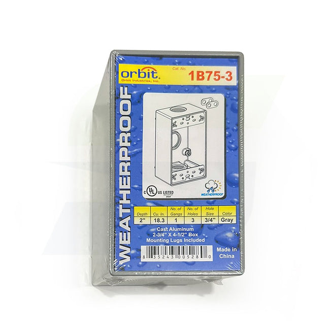 1B75-3 - Weatherproof 1-Gang Box - 2" Deep 3 Outlet