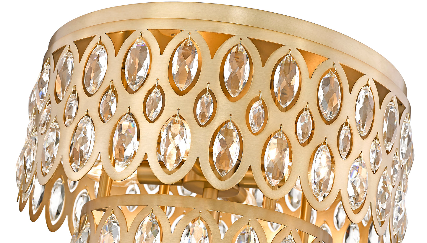 822F15-HB - Dealey 5 Light Flush 15" Mount - Heirloom Brass