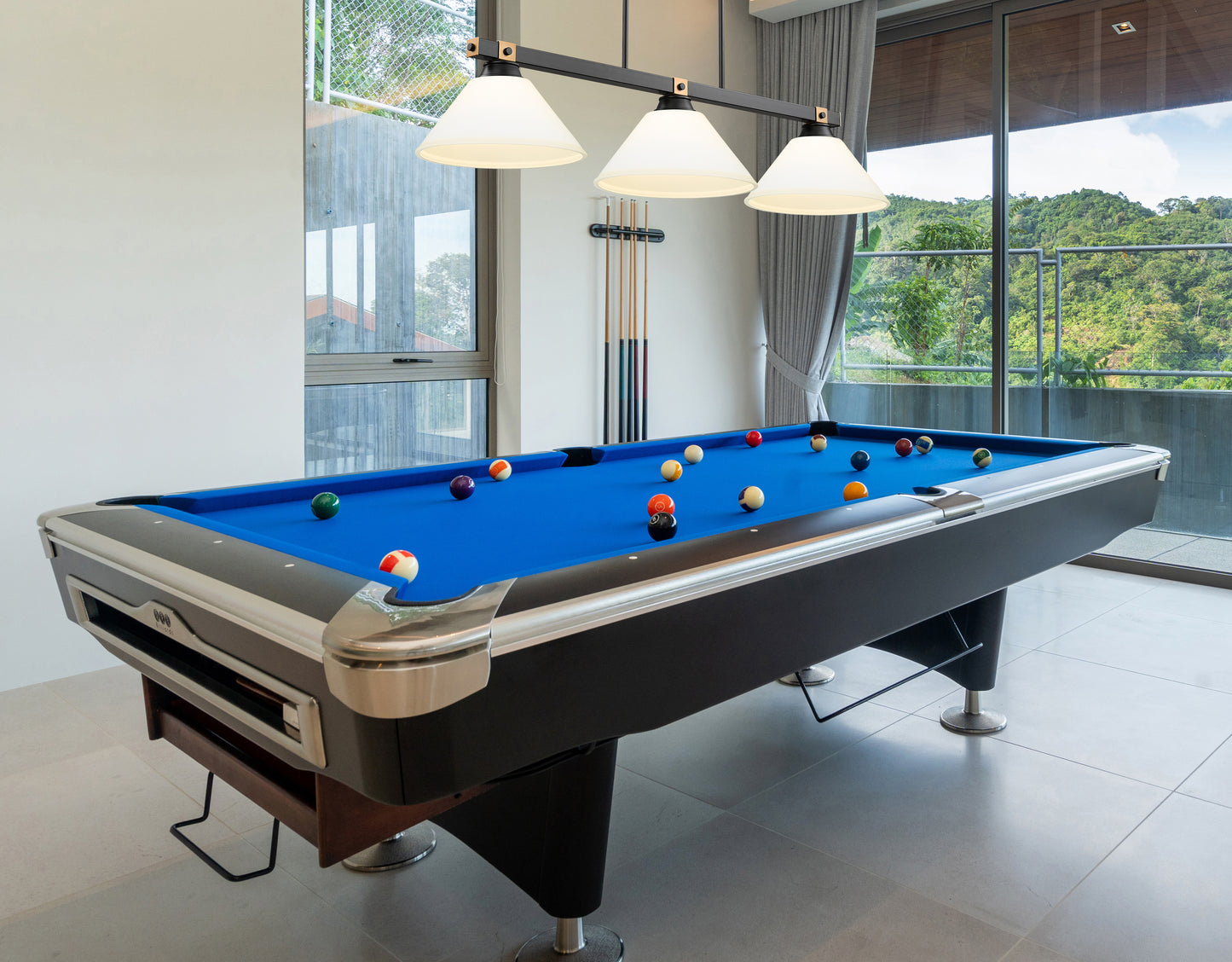 1955-3MB-RB-AMO14 - Bronte 3 Light 53" Billiard - Matte Black / Rubbed Brass