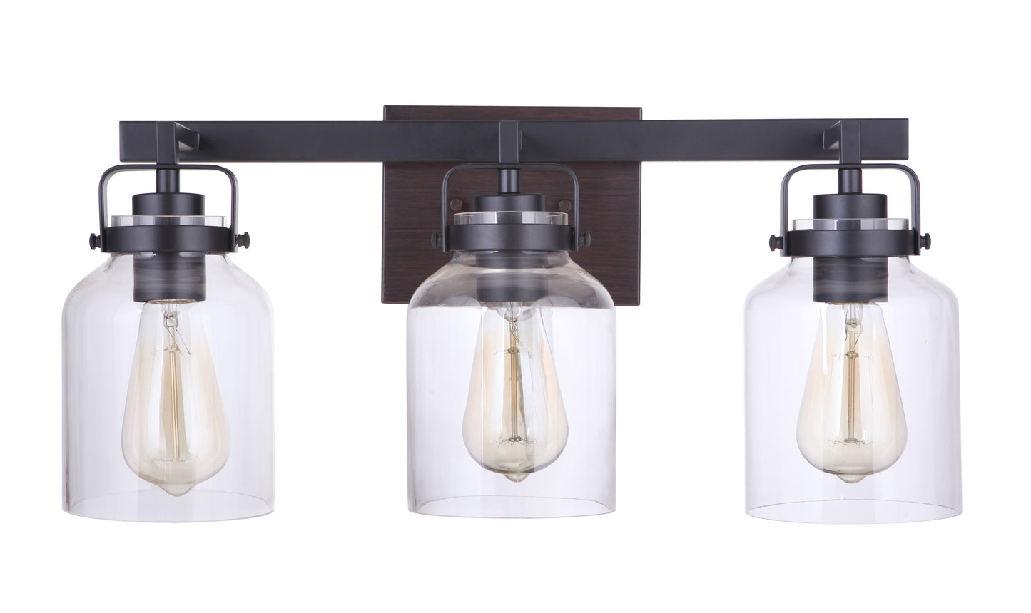53603-FBDT - Foxwood 3 Light 21" Wide Vanity Light - Flat Black / Dark Teak