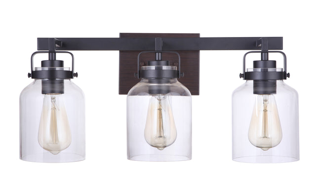 53603-FBDT - Foxwood 3 Light 21" Wide Vanity Light - Flat Black / Dark Teak