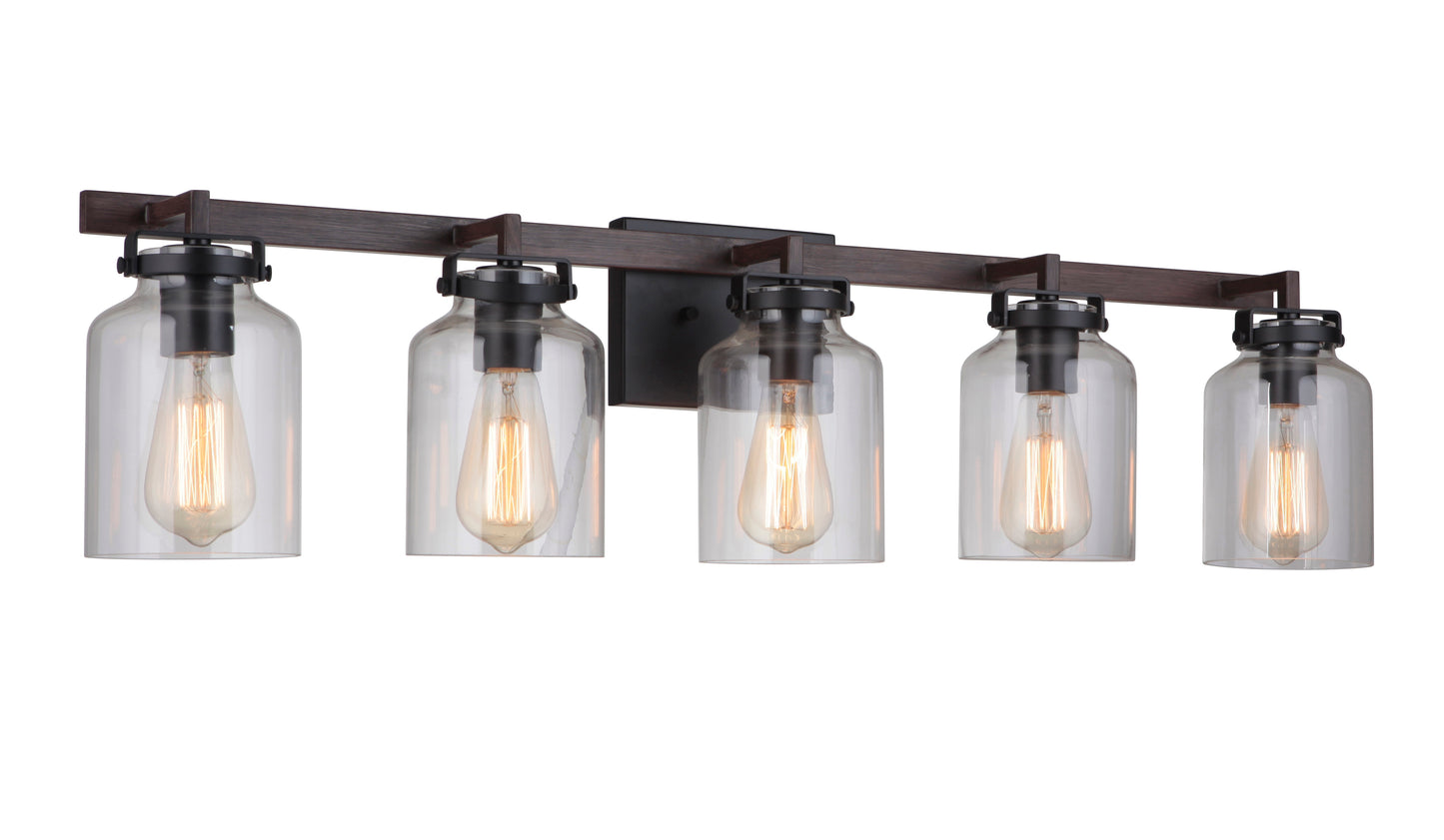 53605-FBDT - Foxwood 5 Light 37" Wide Vanity Light - Flat Black / Dark Teak
