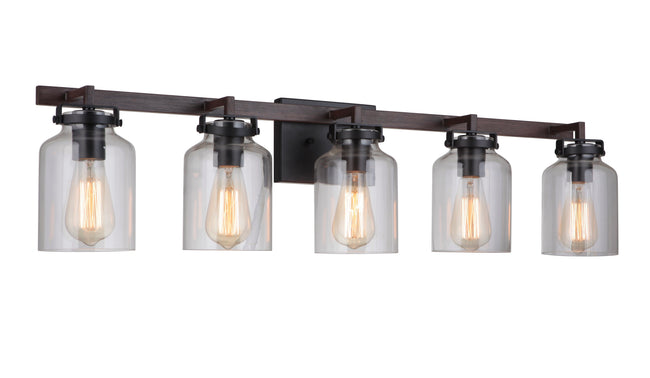 53605-FBDT - Foxwood 5 Light 37" Wide Vanity Light - Flat Black / Dark Teak