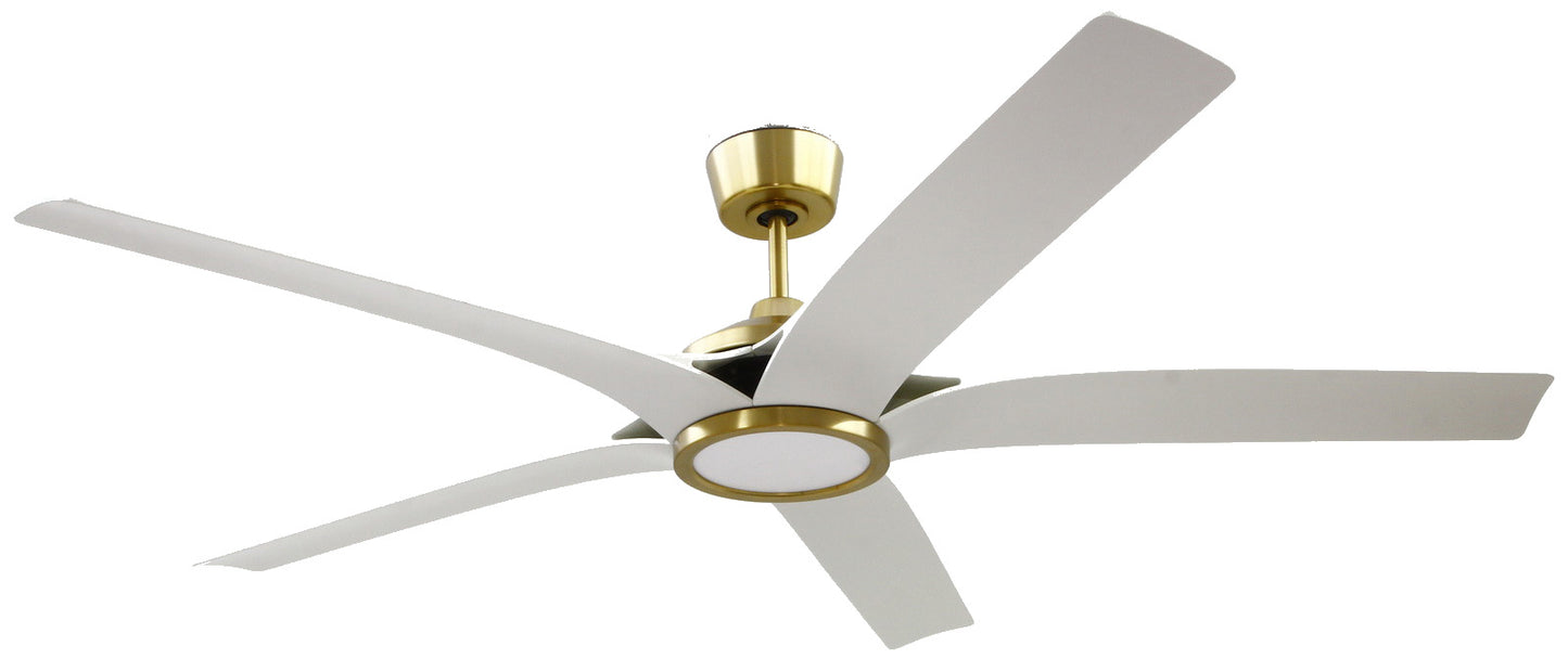 FON65SBW5 - Fonz 65" Indoor Ceiling fan with 5-blades 65" 5 Blade Ceiling Fan with Light Kit - Satin Brass