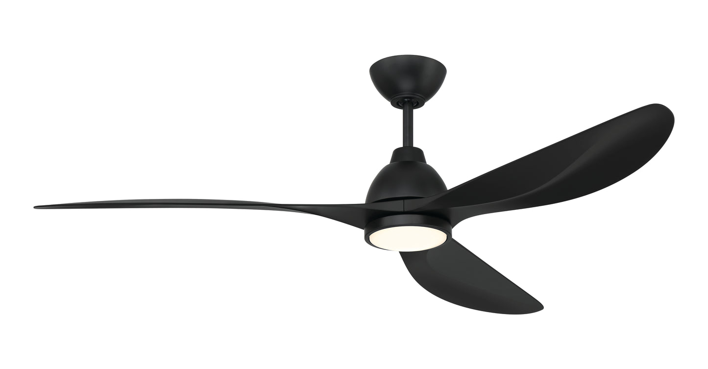 FRZ56FB3 - Frazier 56" 3-blade Indoor/ Outdoor Damp Rated Ceiling Fan 56" 3 Blade Indoor Outdoor Ceiling Fan with Light Kit - Flat Black