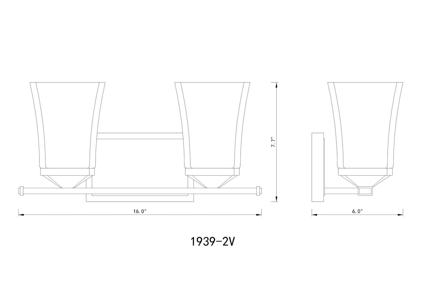 1939-2V-MB - Darcy 2 Light 16" Vanity - Matte Black